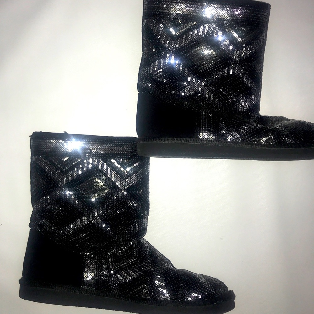 Justice silver and black sequined boots
